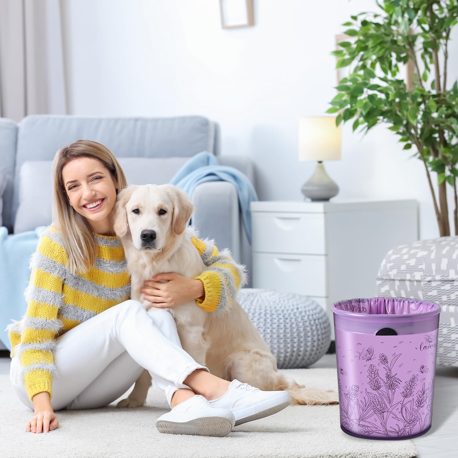 300 sacchetti per la spazzatura profumati alla lavanda, piccoli sacchetti per la spazzatura da 10-15 l, con coulisse, per casa, ufficio, cucina e bagno, lascia il bidone dell'oscillazione profumato di