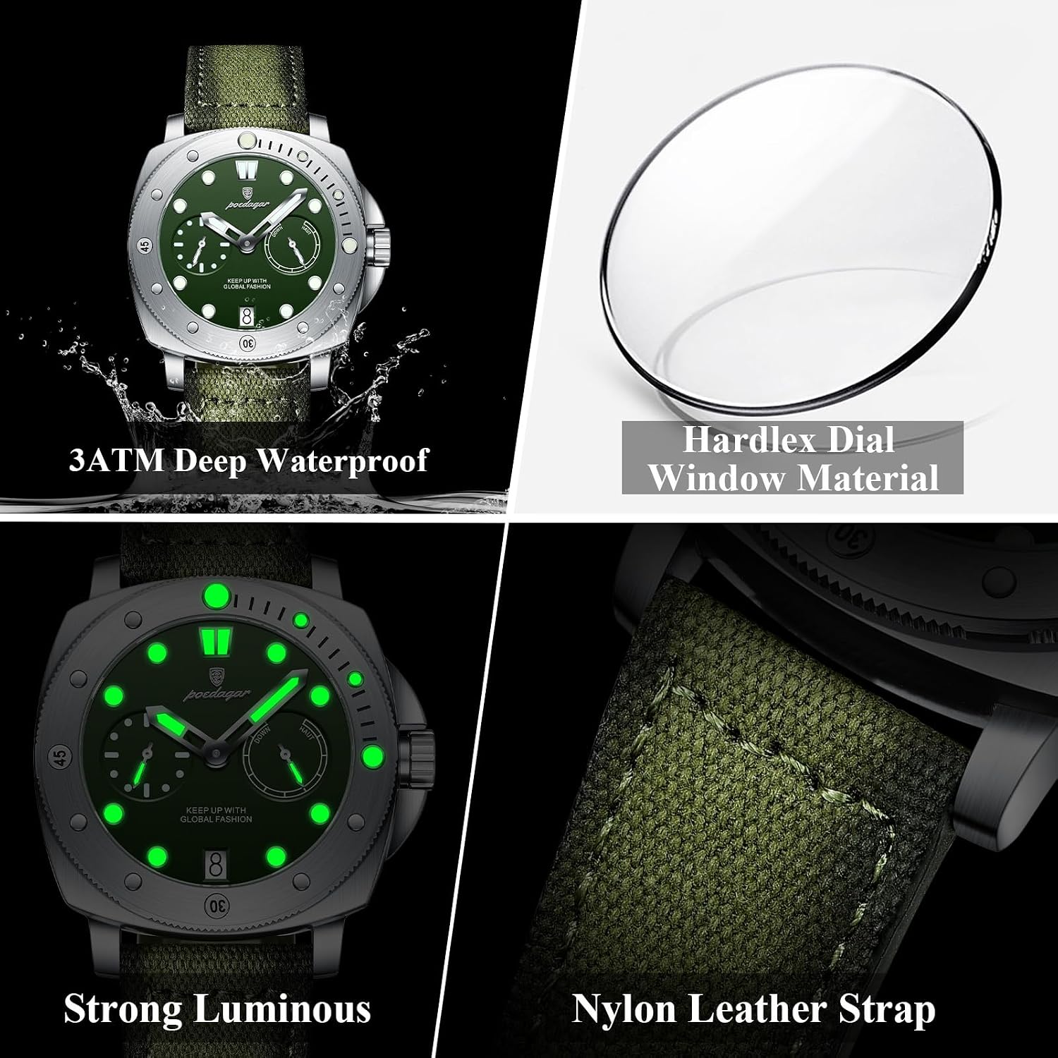 Poedagar Fashion Watch for Man Waterproof Luminous Date Business Casual Men Clock Nylon Leather Quartz Men's Watches