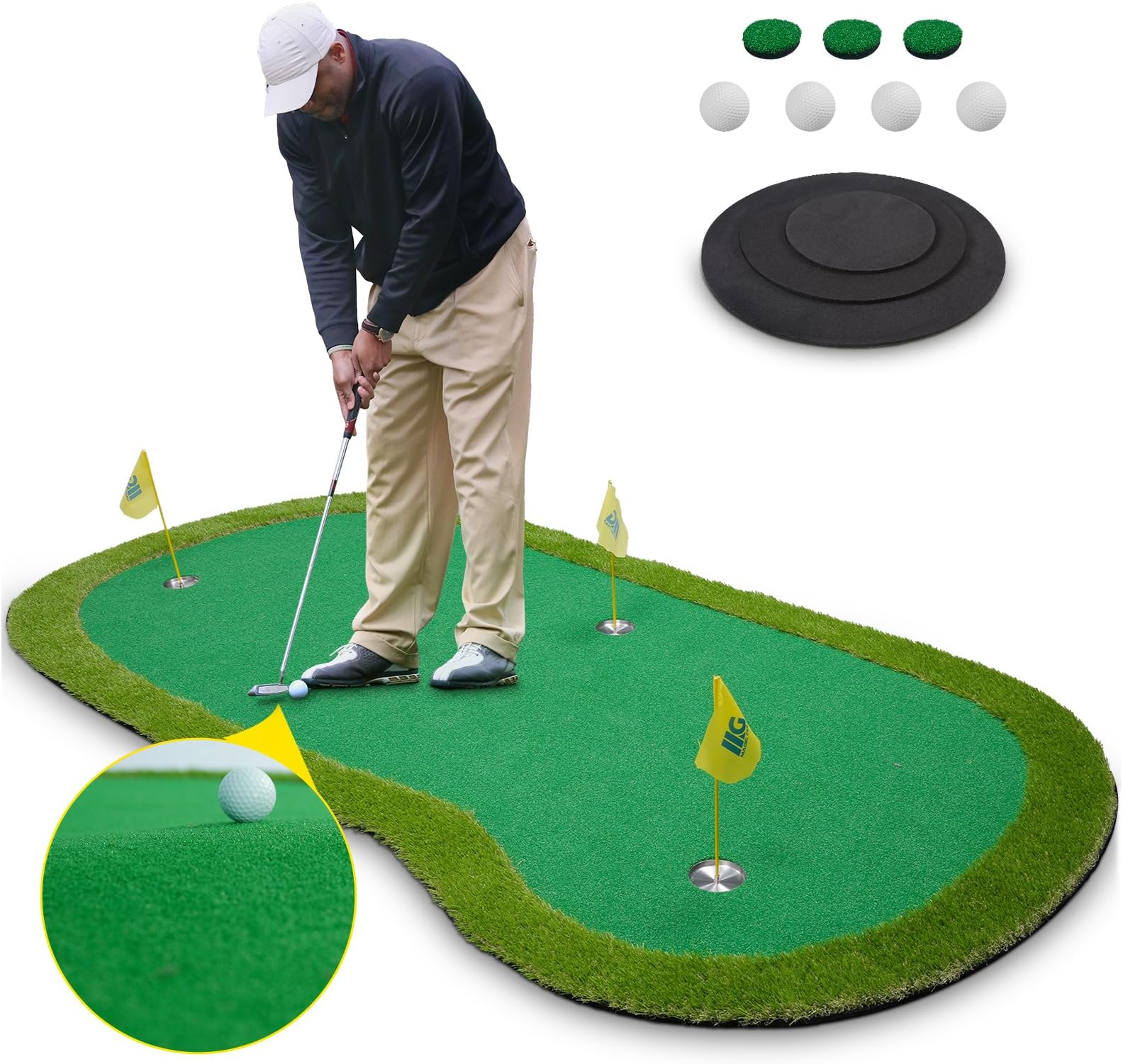 Golf Putting Green Large Golf Mat Practice Indoor Outdoor - 5 x 10 ft Pro Putting Trainer Game for Home Backyard Office