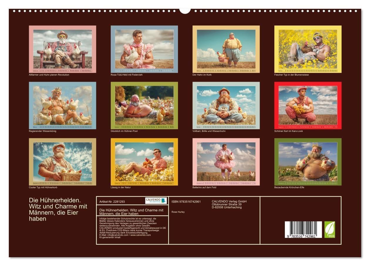 Die Hühnerhelden. Witz und Charme mit Männern, die Eier haben (hochwertiger Premium Wandkalender 2026 DIN A2 quer), Kunstdruck in Hochglanz: Die ... Männern und ihren Hühnern (CALVENDO Menschen)