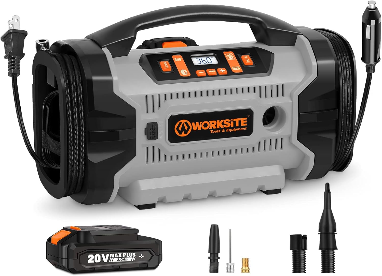 WORKSITE Tire Inflator Air Compressor Portable, 160 PSI Car Tire Pump