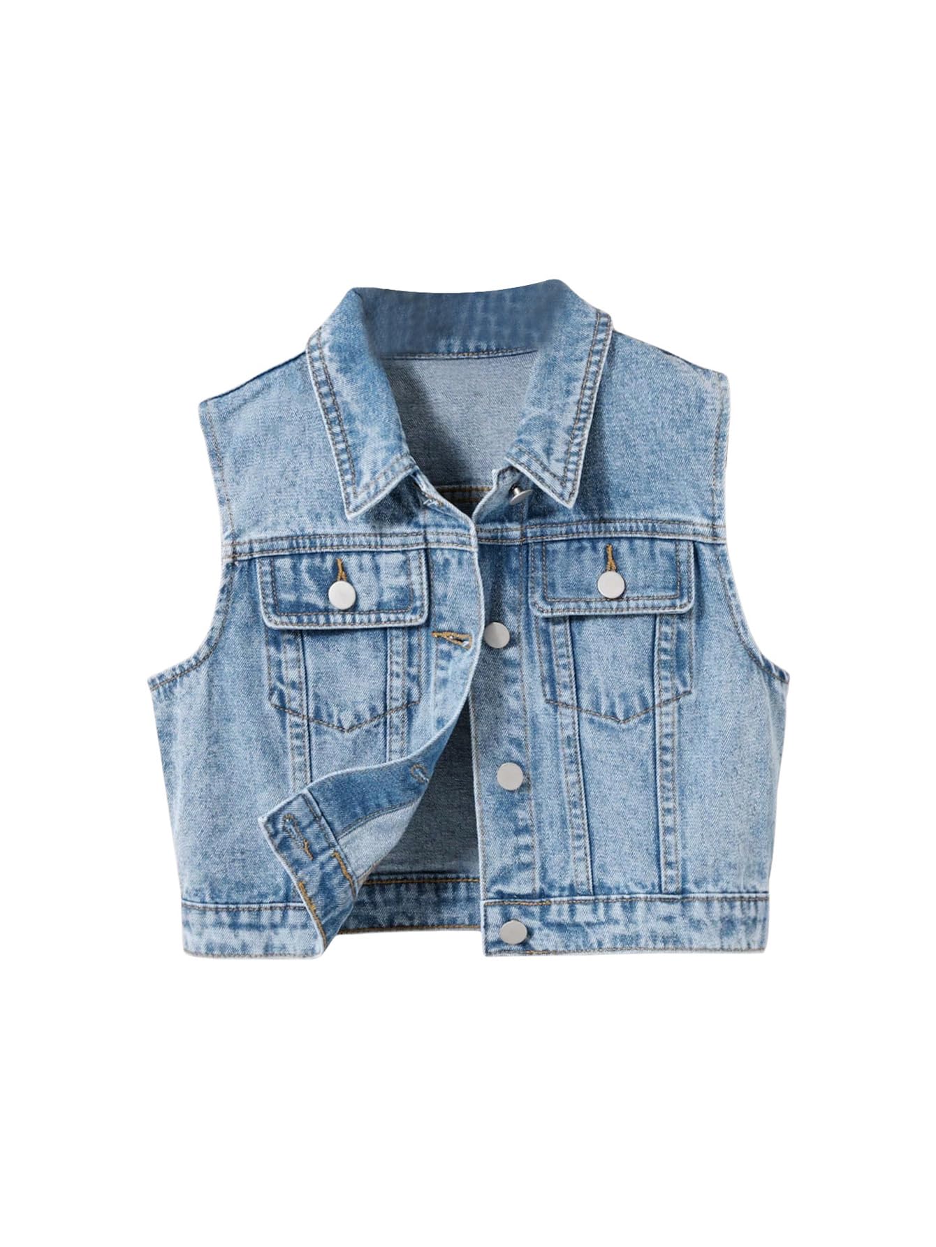 SweatyRocks Girl's Denim Vest Button Down Sleeveless Jean Jacket Outerwear with Pockets