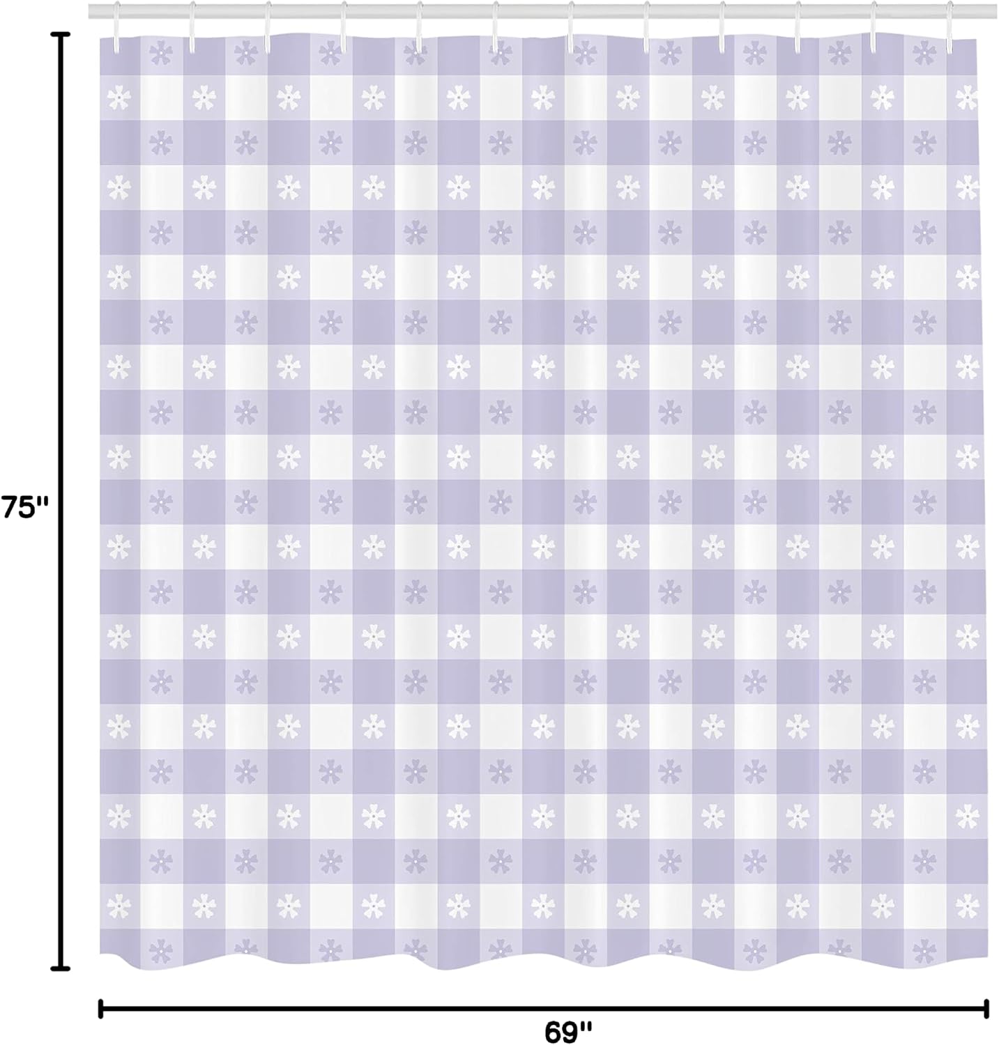 Ambesonne Lavender Shower Curtain, Pastel Colored Classic Gingham Check Pattern with Delicate Small Blossoms, Cloth Fabric Bathroom Decor Set with Hooks, 69" W x 75" L, Lavender White