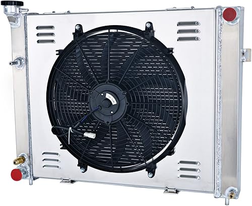 Miniatura 2 de Radiador de aluminio para Jeep Grand Cherokee 4.0 L6, radiadores de núcleo de 3 filas con kit de termostato de cubierta de ventilador eléctrico