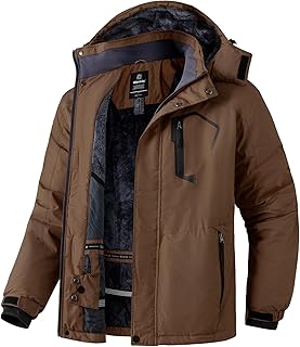 Wantdo Chaqueta de Esquí de Montaña para Hombre Abrigo de Invierno Impermeable con Capucha Cazadora de Snowboard Cálida Chaqueta al Aire Libre Antiviento Hombres