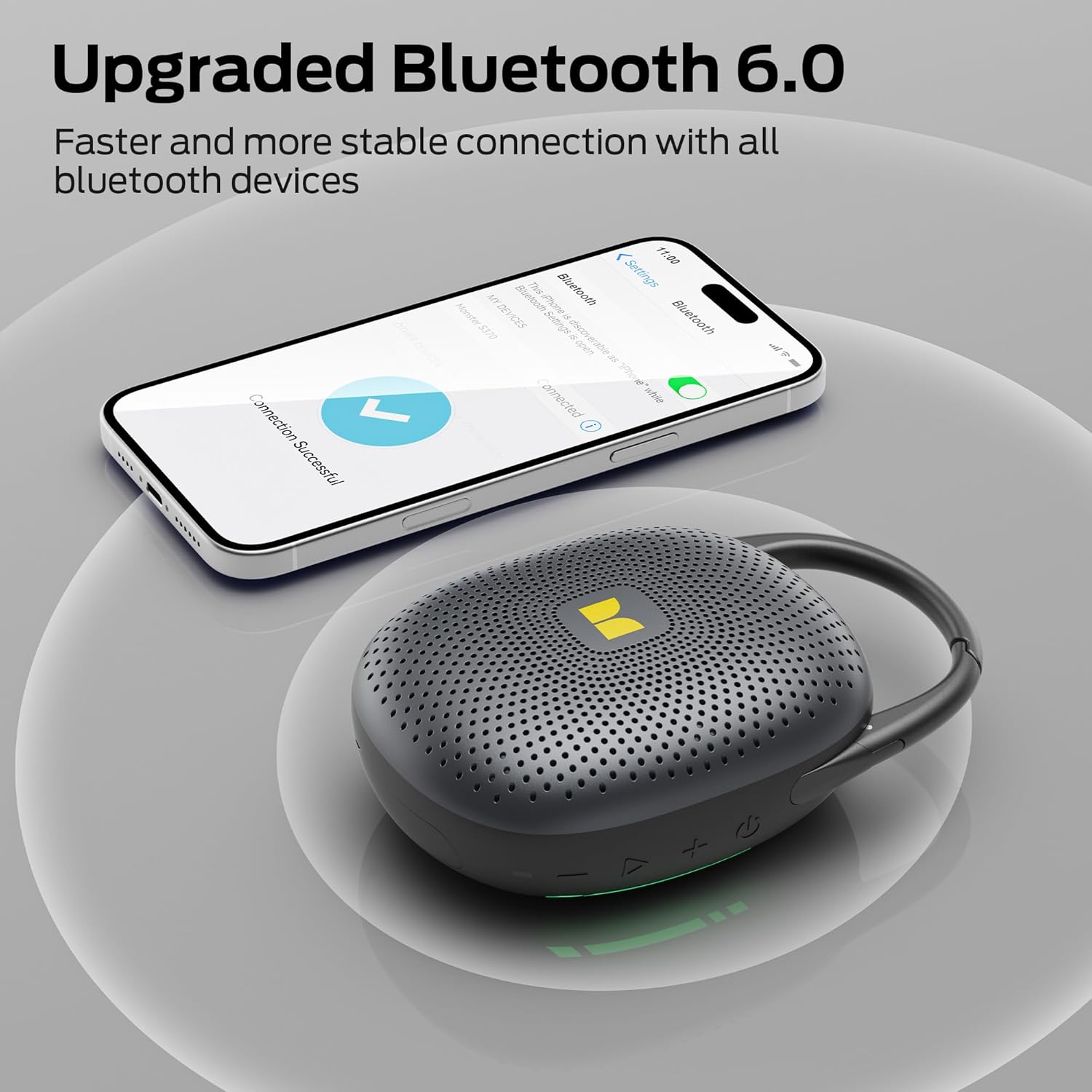 Monster S370 Ultra-Portable Bluetooth Speaker with Integrated Carabiner Clip, IPX7 Waterproof, 29H Playtime, Bluetooth 6.0, TWS Pair Clip-On Speaker for Outdoor, Hiking, Beach, Shower & Travel, Black - Image 6