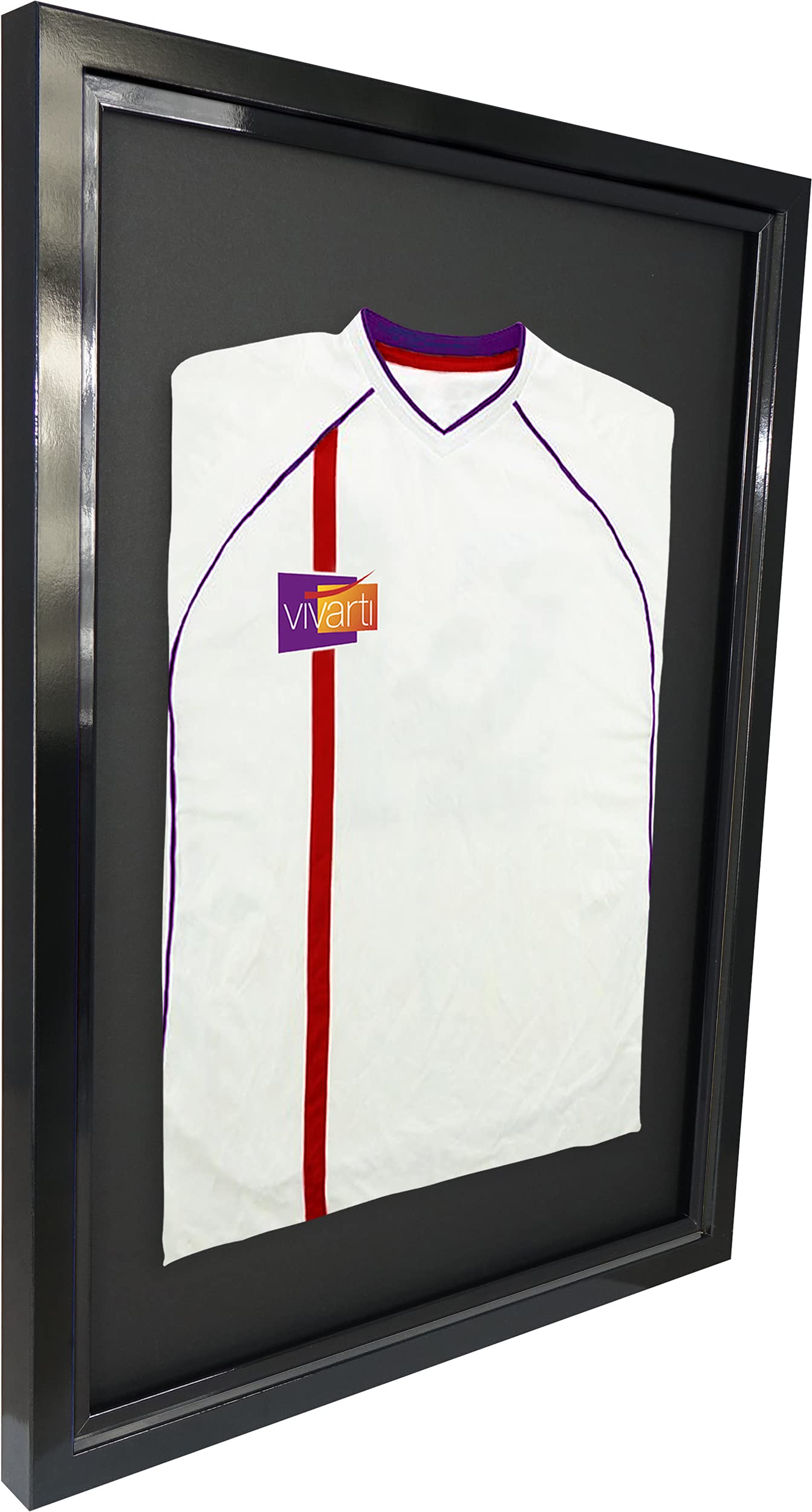 Vivarti DIY Junior Standard-Sport-Shirt-Präsentationsrahmen für Fußballtrikot, Rugby-Shirt, Band-Shirt, Schattenbox – 50 x 70 cm – glänzender schwarzer Rahmen, Innenrahmen, Rückkarte