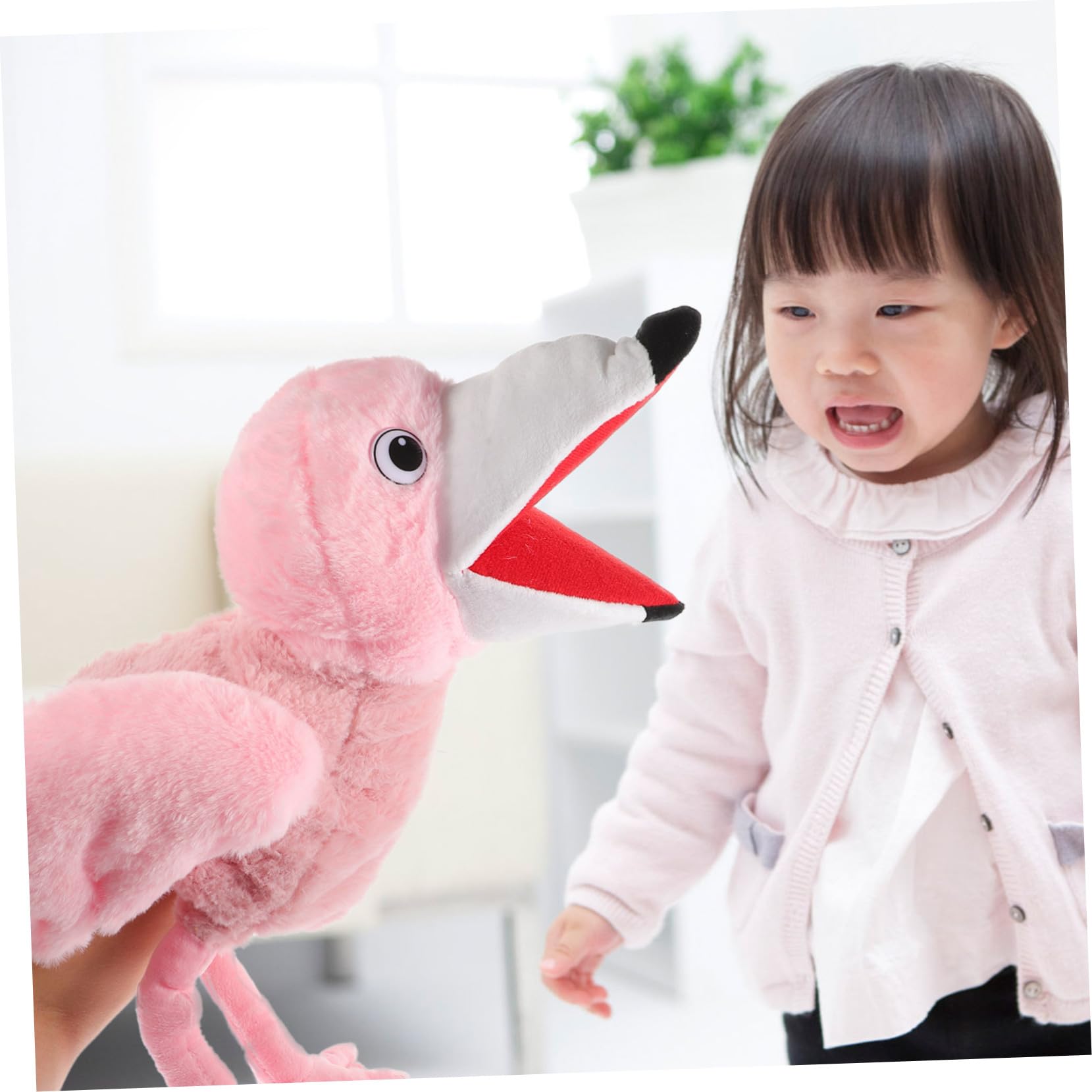 BESPORTBLE Burattino di Mano Fenicottero Rosa in Peluche Becco Mobile, Morbido Cotone Pp, Gioco per Narrazione e Ruolo, per Educazione Precoce e Divertimento