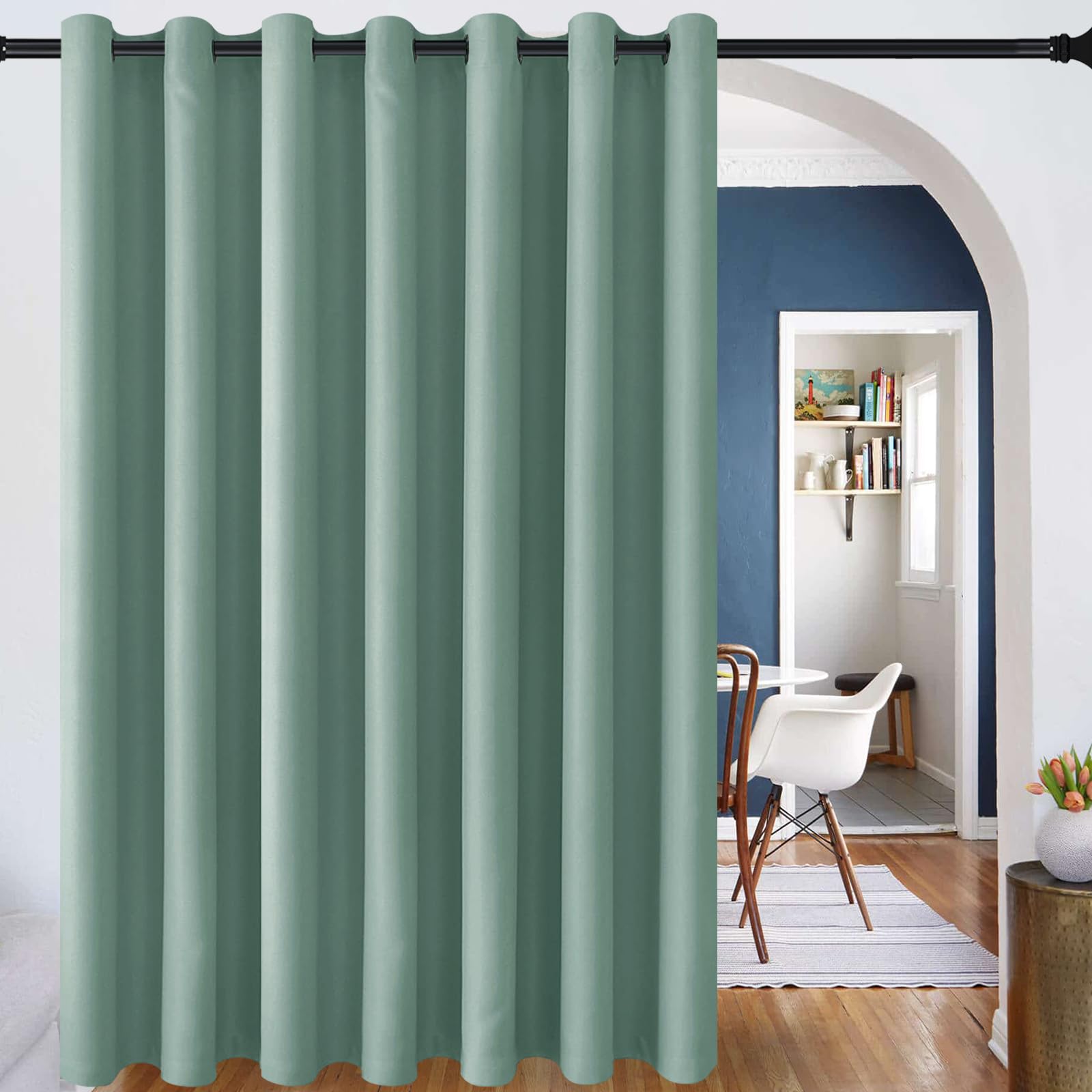 DWCN Blackout Curtain Panel for Bedroom - Thermal Insulated Energy Saving Grommet Blackout Drapery for Patio Door, Room Divider Big Long Curtain (Sage, 120 inches by 96 inch, 1 PC) — image 1