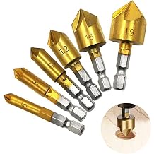 6Pcs Hss Countersink Drill Bit Set with 5 Flute 82 Degree Center Countersink Bits 1/4" Hex Shank Chamfering Drill Bits for Wood Quick Change Bit 6mm-19mm