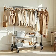 Luxspire Hanger Rack, Heavy Duty, 2 Tier Storage, Single Type, Clothes Rack, Large Capacity, Steel Rack, Hanger, Extendable, Height Extendable, Width 47.2 - 67.0 inches (120 - 170 cm), Height 63.0