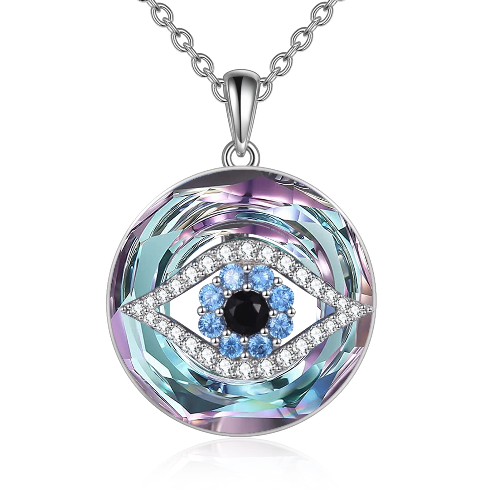 WINNICACASterling Silver Evil Eye Necklace Protection Crystal Pendant for Women Good Luck Vintage Evil Eye Pendant Jewelry Birthday Gifts for Women Friend Female