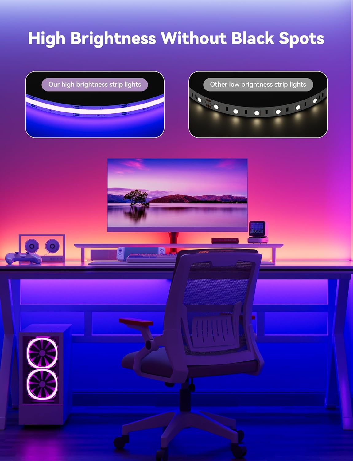MIWISE 10mm LED Connectors Kit for 4-Pin COB LED Strip, 5V USB RGB COB LED Strip Light,9.84ft/3m Tape Lights,RF & App Control,Music Sync,Ultra Bright Color Changing Lighting,UL-Listed