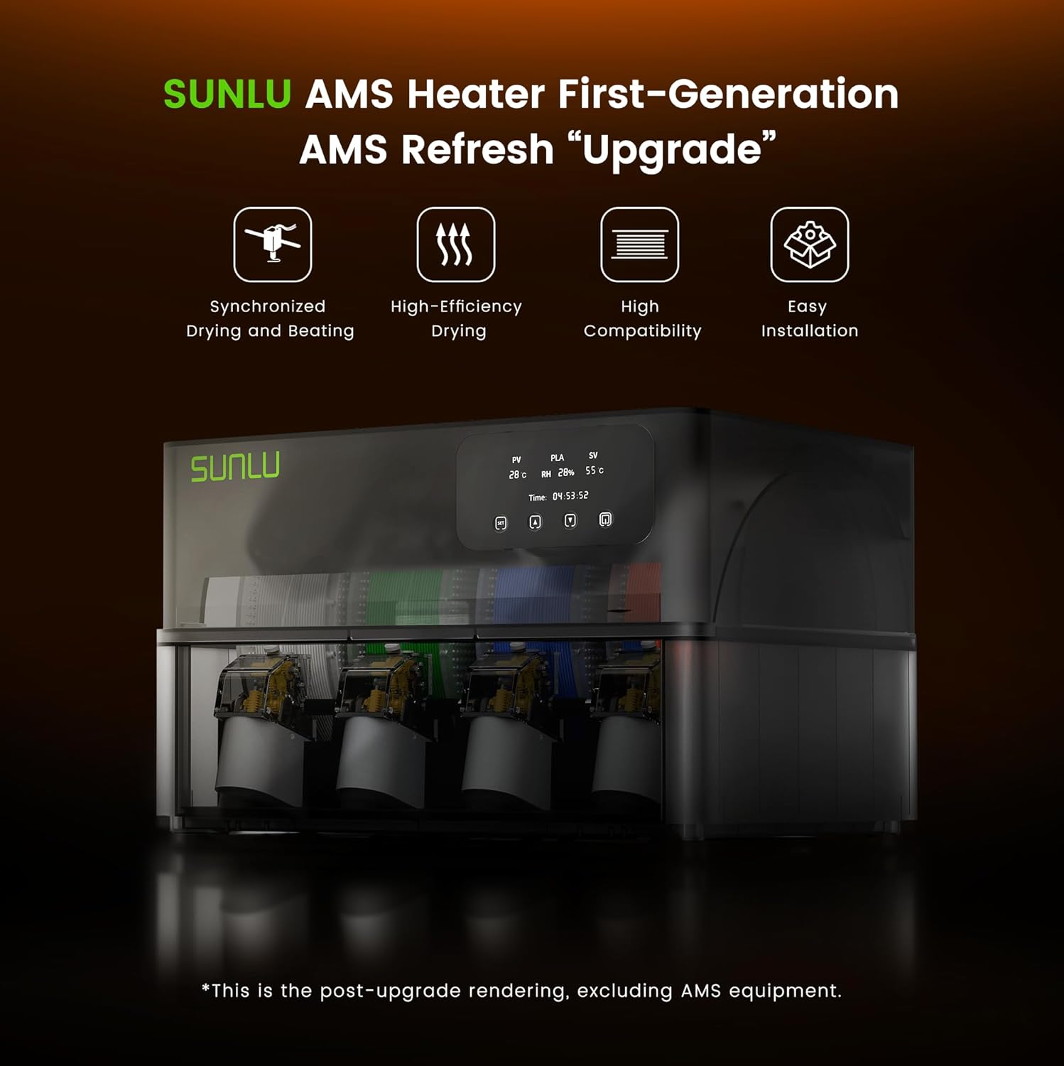 Sunlu AMS Heater Upgrade for Bambu Lab AMS Gen 1, Active Filament Dryer Attachment, Enables Drying While Printing, Prevents Wet Filament & Clogs, 70℃ Fast Heating, Easy Install (AMS Not Included)
