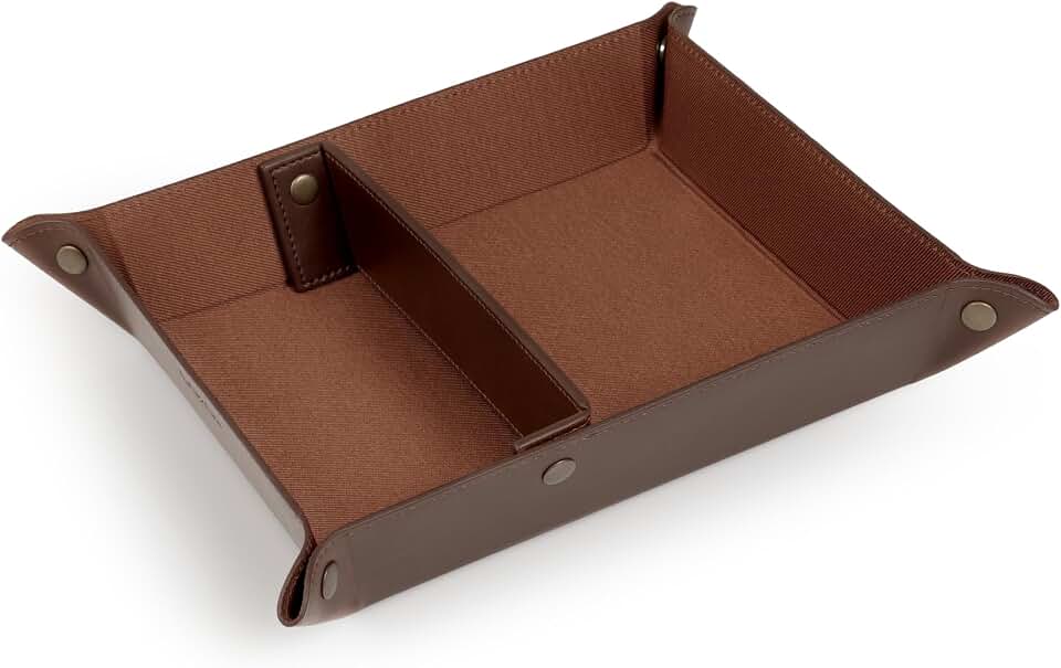 Londo PU Vegan Leather Valet Tray for Men — Catchall EDC for Keys, Wallet, Watch, AirPods — Nightstand & Entryway Tray, Snap Corne