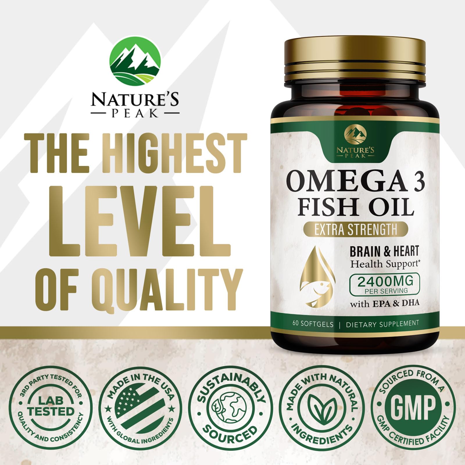 Omega 3 Fish Oil Pills 2400mg - Triple Strength Omega 3 Fish Oil Supplements - Best EPA & DHA Fatty Acids for Brain & Heart Health Support, Nature's Omega3 Supplement, 30 Day Supply - 60 Softgels — Amazon image 4