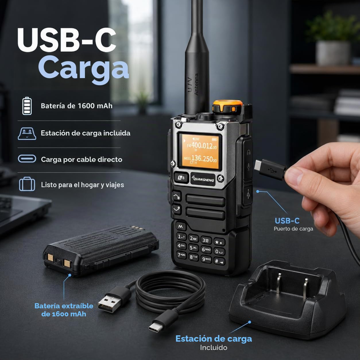 QUANSHENG K6 UVK5(8)AM/FM/DTMF walkie Talkie 200Three Frequency Receiving walkie Talkie NOAA Weather Forecast, with Flash Replication Frequency Tpye-C LCD Display for Hiking Camping Trip Two-way radio