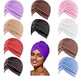 10 PCS Stretchy Turban Caps for Women, Chemo Head Wraps, Cancer Headwear, Twisted India Hats, Assorted Colors