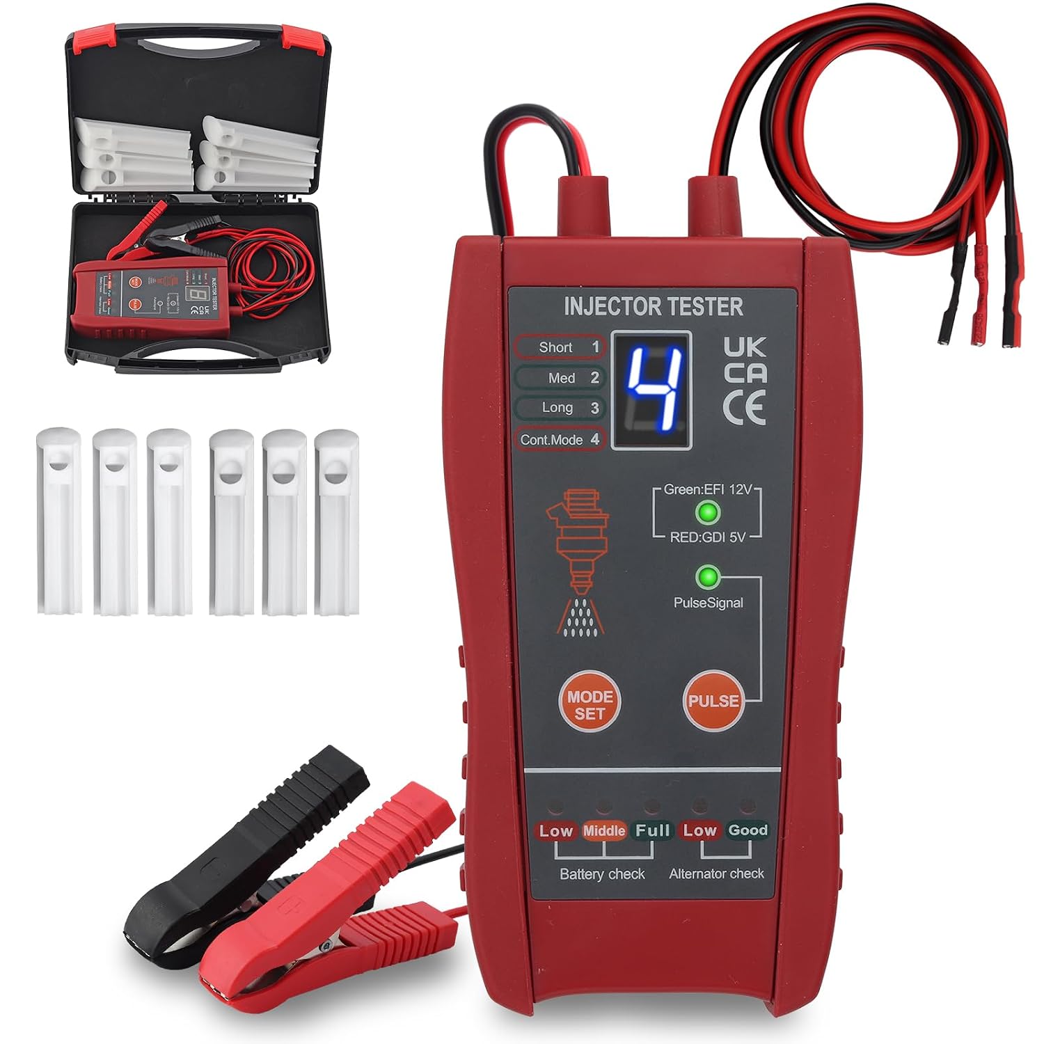 BINTA 2-in-1 Universal Fuel Injector Tester Cleaner & Car Battery Tester | 8 Pulse Modes Dual Channel, 6 Cleaning Adapters for EFI (12V) / GDI (5V) Injector, 6-16V DC Voltage Monitor for Automotive