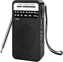 Rádio portátil AM FM com recepção de longo alcance, rádio transistor Goodes com alto-falante, conector de fone de ouvido, 2 pilhas AA, alto-falante alto, adequado para uso interno, externo e de