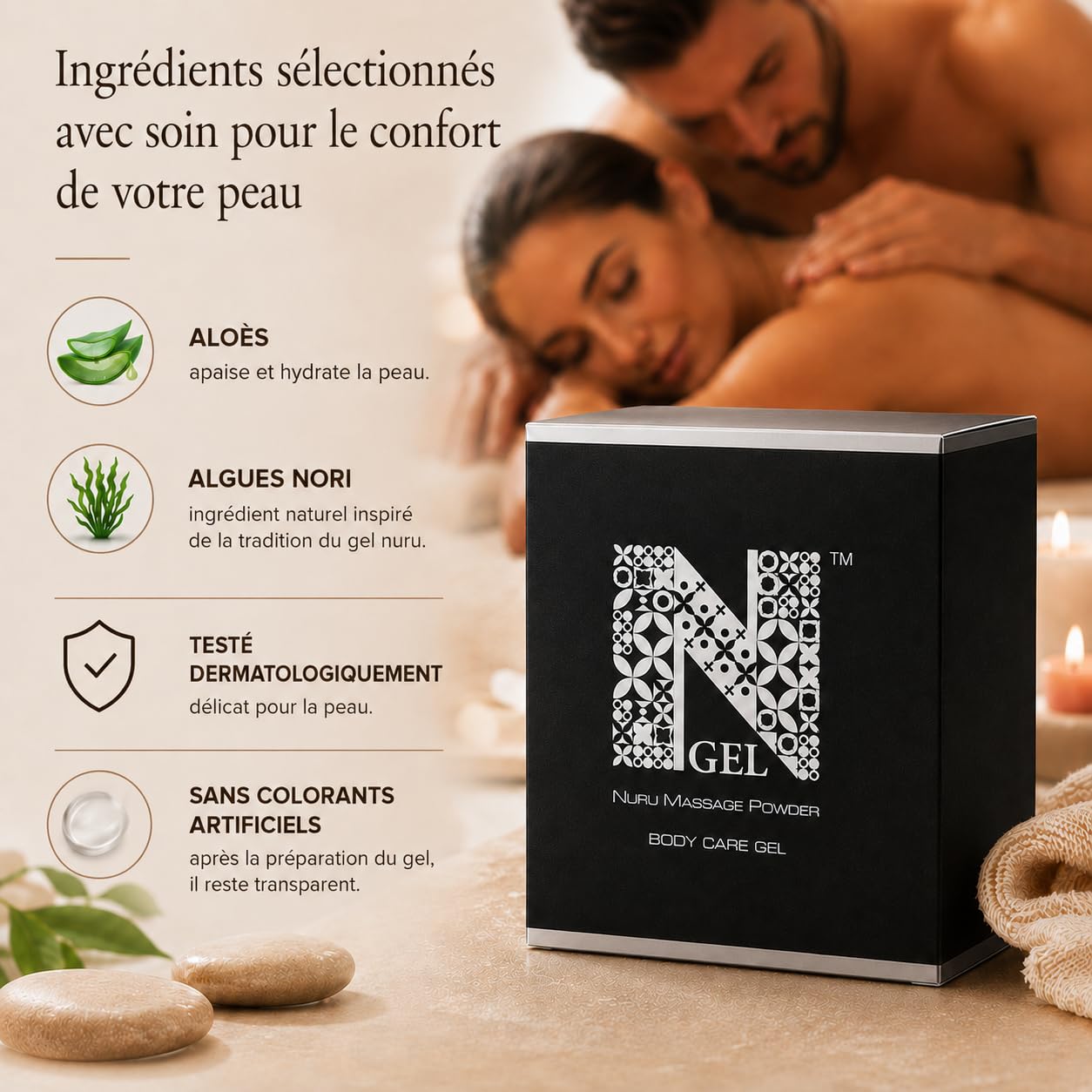 Gel de Massage Nuru en Poudre – NGel Nuru Massage Powder Professional 450g – Jusqu’à 45L de Gel – Body-to-Body – Made in EU – Sans Parfum – Algues Nori et Aloe Vera