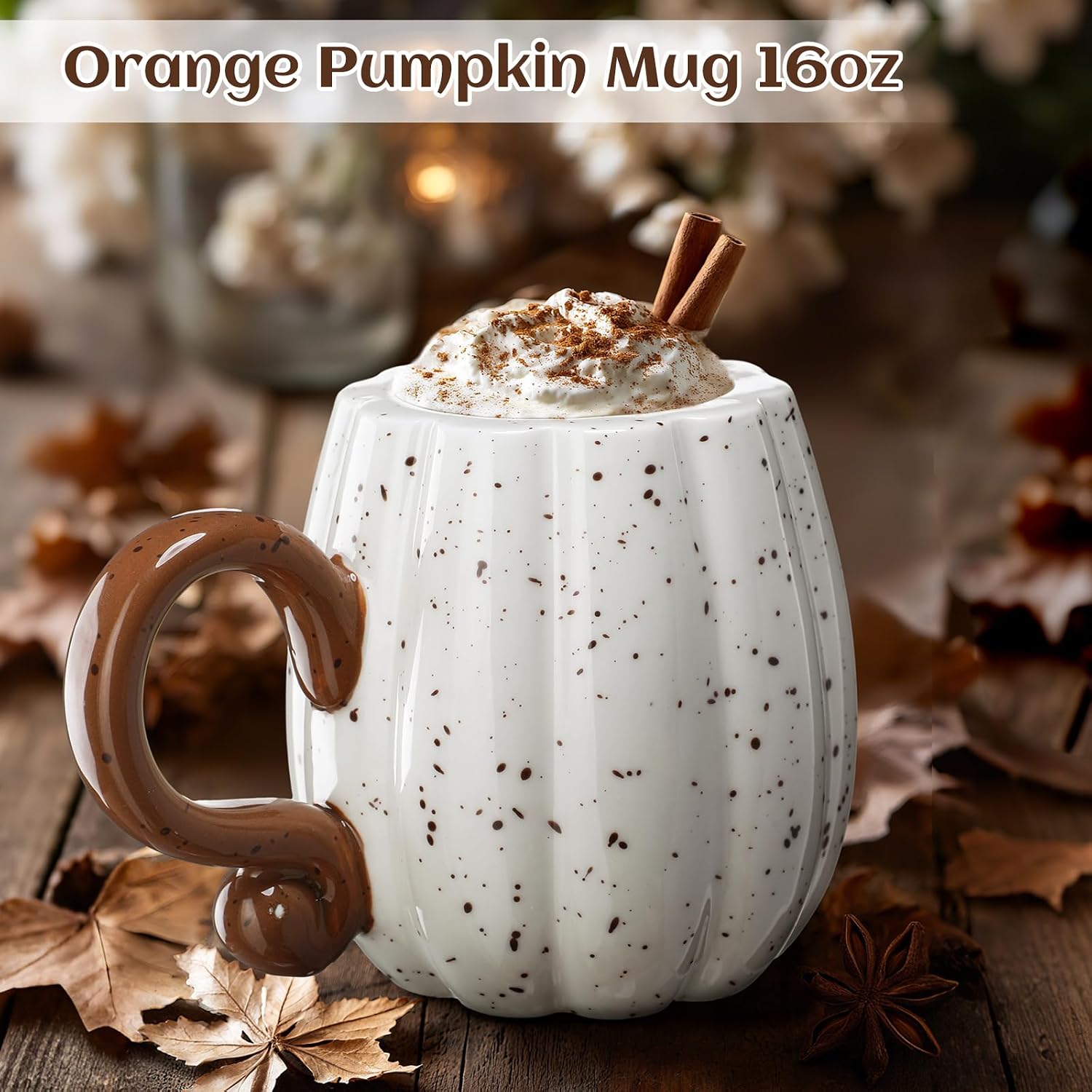 2 Pcs Fall Pumpkin Mug 16 oz Halloween Ceramic Coffee Mug, White