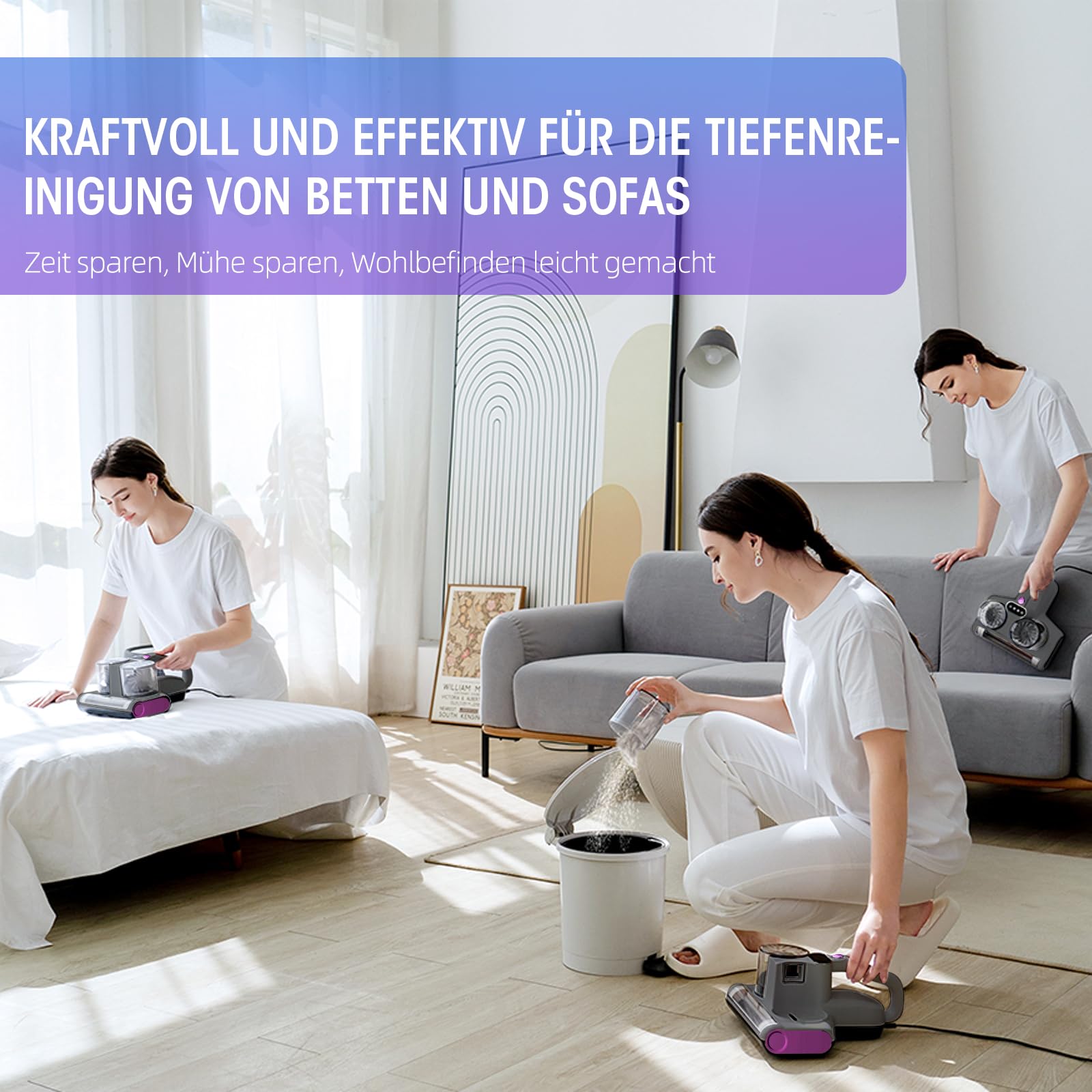 Milbensauger für Matratzen 16Kpa Saugkraft UV-C Licht HEPA Filter Bettstaubsauger