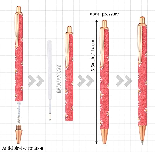 Miniatura 3 de Jutom 16 bolígrafos elegantes para mujer, con purpurina, bonitos y bonitos, bolígrafos con margaritas, tinta negra, punta media de 0.039 pulgadas