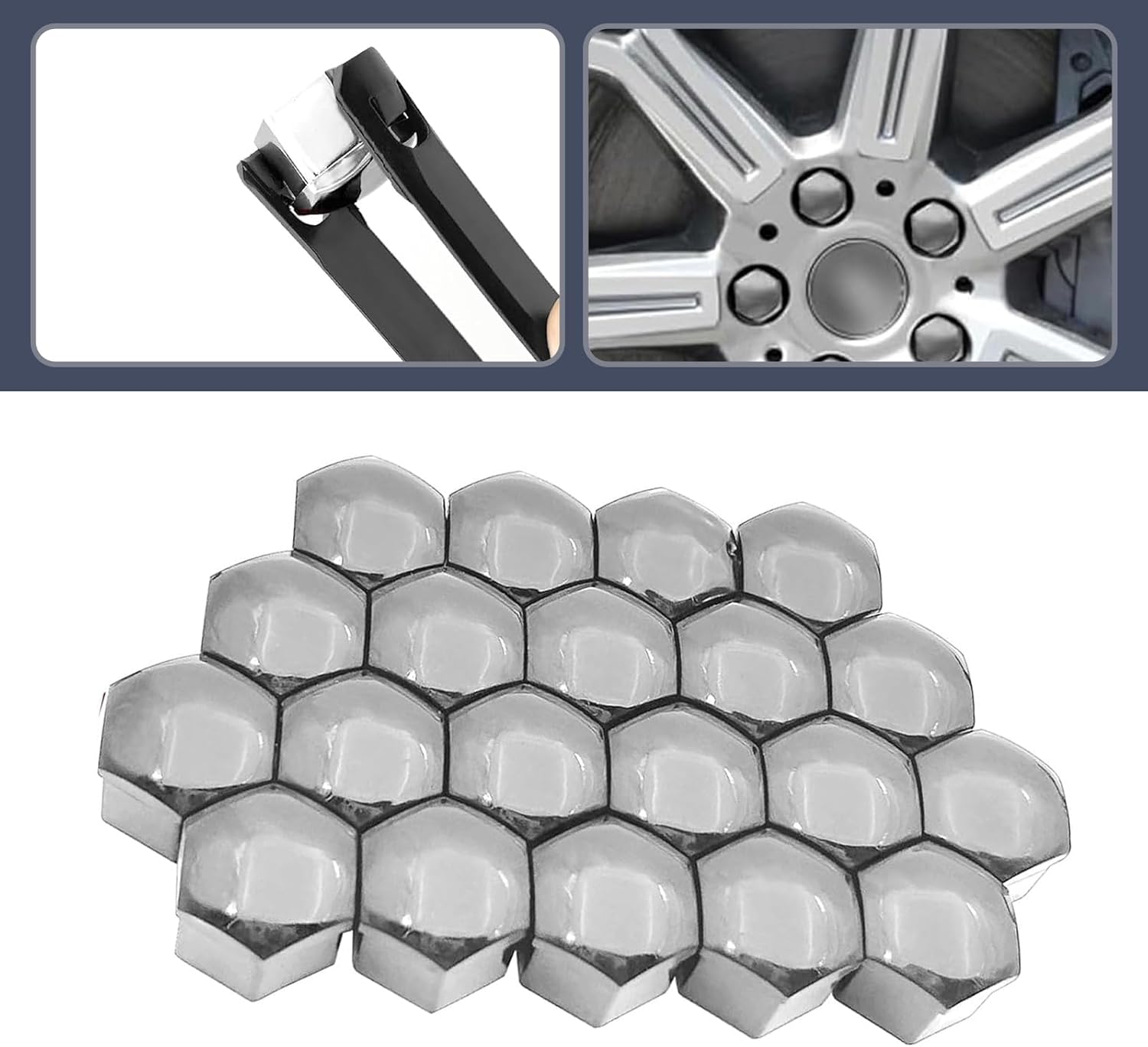 20pcs Wheel Lug Nut Covers for Chevy Colorado 2023-2024, Silver Chrome Finish Shiny Dustproof Rust Resistant Exterior Decor with Removal Tool,Silver 19mm