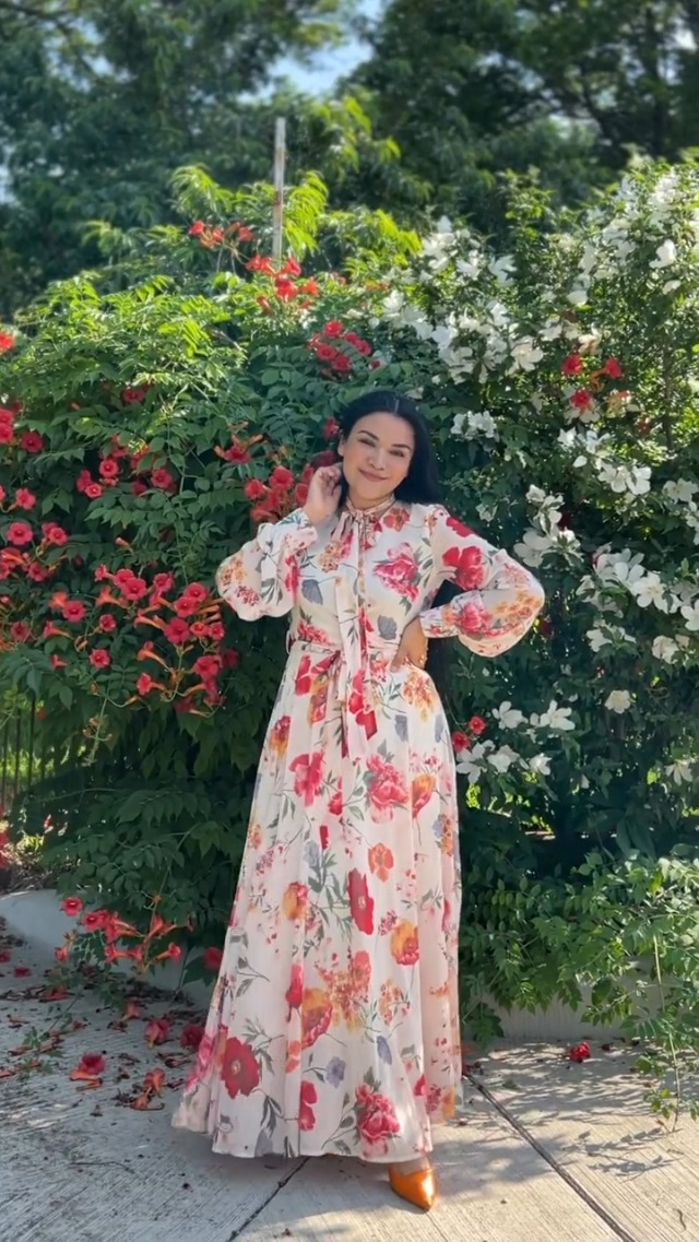 CHICWISH Women's Cream Scarf Plunging Vernal Blossom Chiffon Maxi