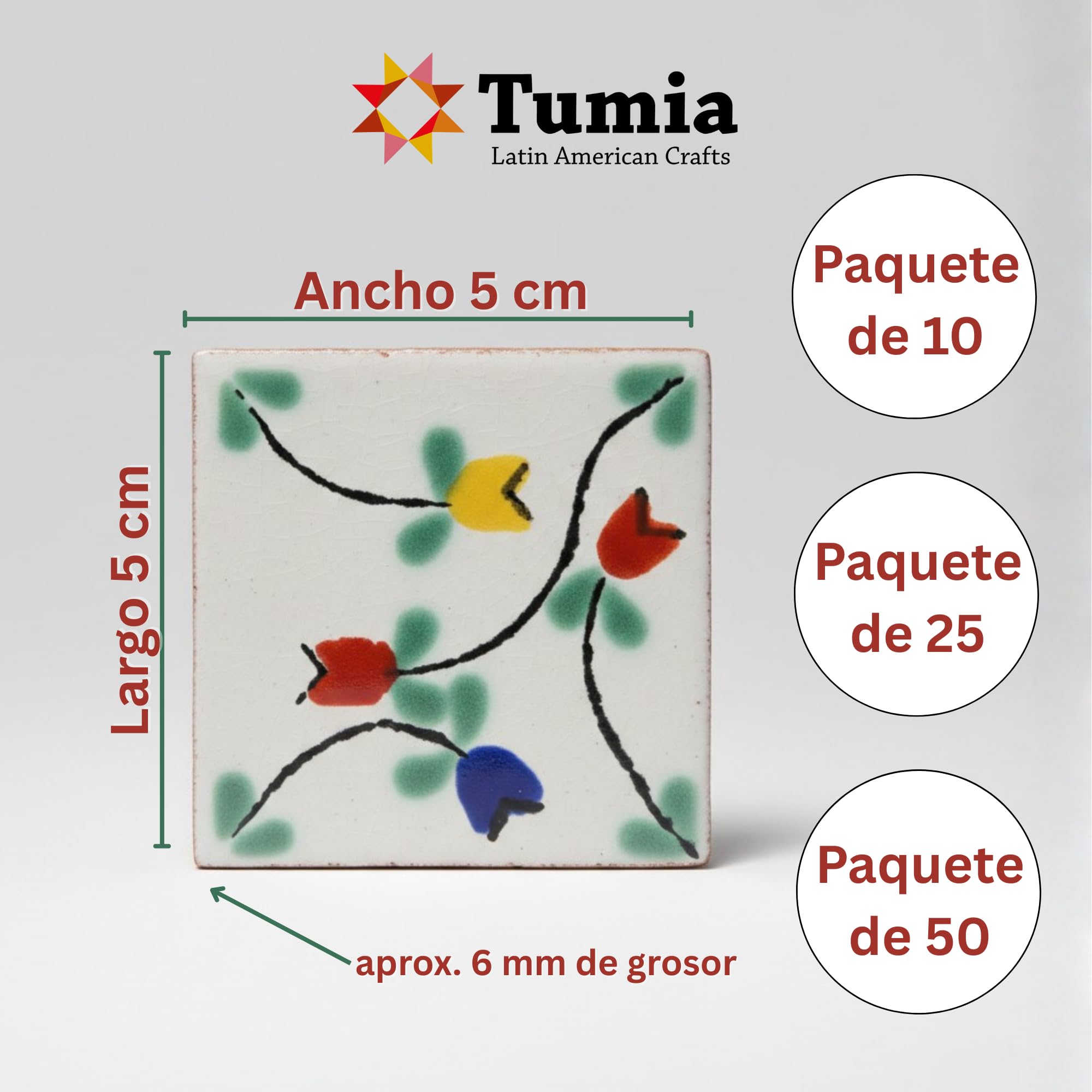 Tumia LAC - Azulejos Talavera Mexicanos Artesanales Estilo Rosalind - Ceramica para Manualidades y Salpicadero Cocina Bano - Azulejo individual