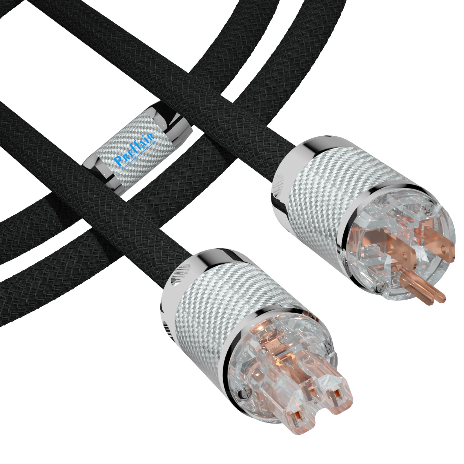 Preffair HiFi Audio Power Cable 4N OFC Copper AC Power Cord, Pure Coppper 3 Pin US Plug/C15 Female, 125V/15A for CD/DVD/Mixer/Amplifier/DAC Recorder. (Carbon Fiber 12 AWG, 1.0M / 3.3 Feet)
