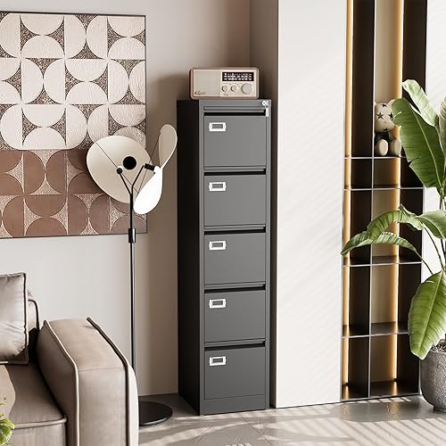 Miniatura 64 de Archivador de 4 cajones con cerradura, archivadores de metal, archivador vertical pequeño archivador de acero con cerradura para oficina en casa