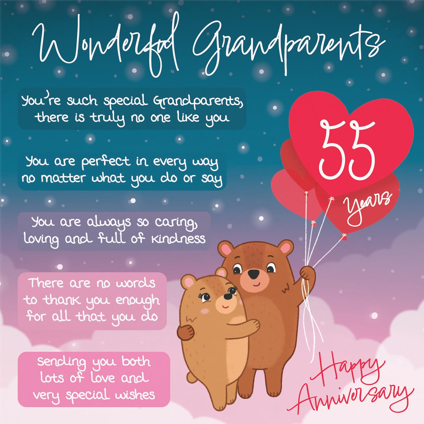 Hunts England, Grandparents 55th Anniversary Card, Starry Night, Cute Bears, Verse 55th Anniversary Card For Grandparents - Image 2