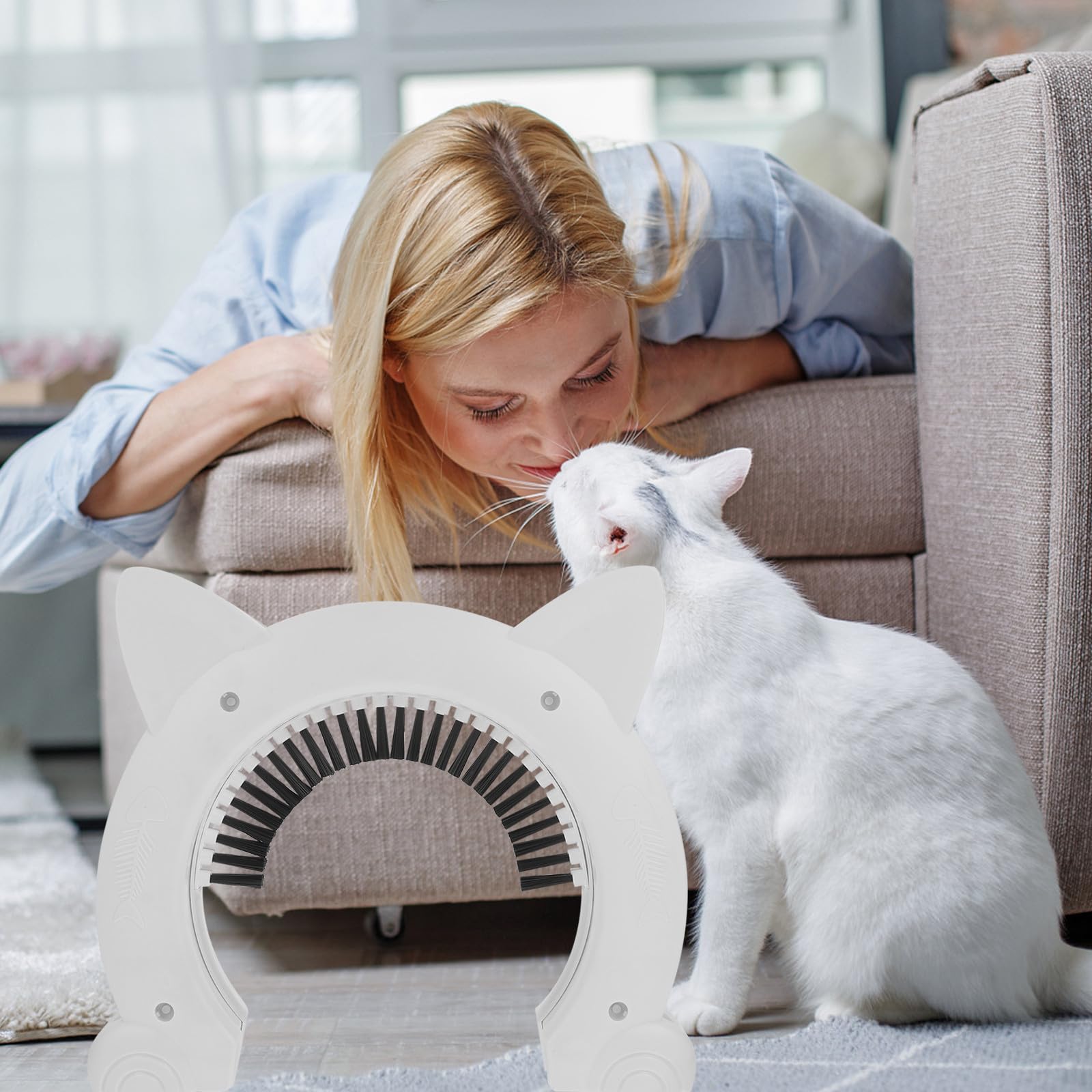 Artibetter Chatière pour Chat Intérieure en Abs avec Brosse Intégrée, Cadre Pratique Blanc pour Accès Intérieur et Extérieur, Porte pour Animaux de Compagnie
