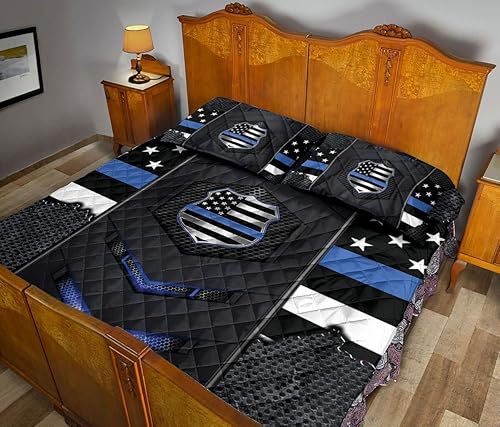Miniatura 3 de OhaPrints Police Thin Blue Line Back The Blue Black Carbon Pattern - Manta y fundas de almohada, juego de ropa de cama y funda de almohada, juego de