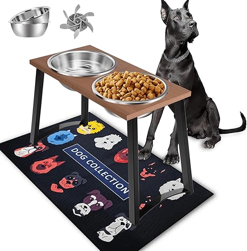 Cuencos elevados para perros grandes y grandes con 2 cuencos de acero inoxidable extragrandes y comedero lento, 16 pulgadas de alto, capacidad de