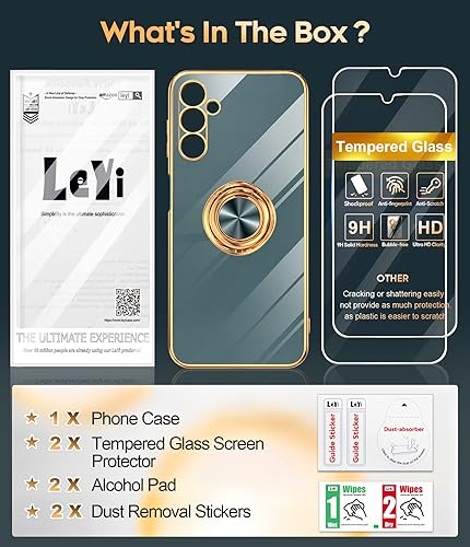 Miniatura 8 de LeYi Funda para Samsung Galaxy A14 5G con protector de pantalla de vidrio templado (paquete de 2) Soporte de anillo giratorio de 360, soporte