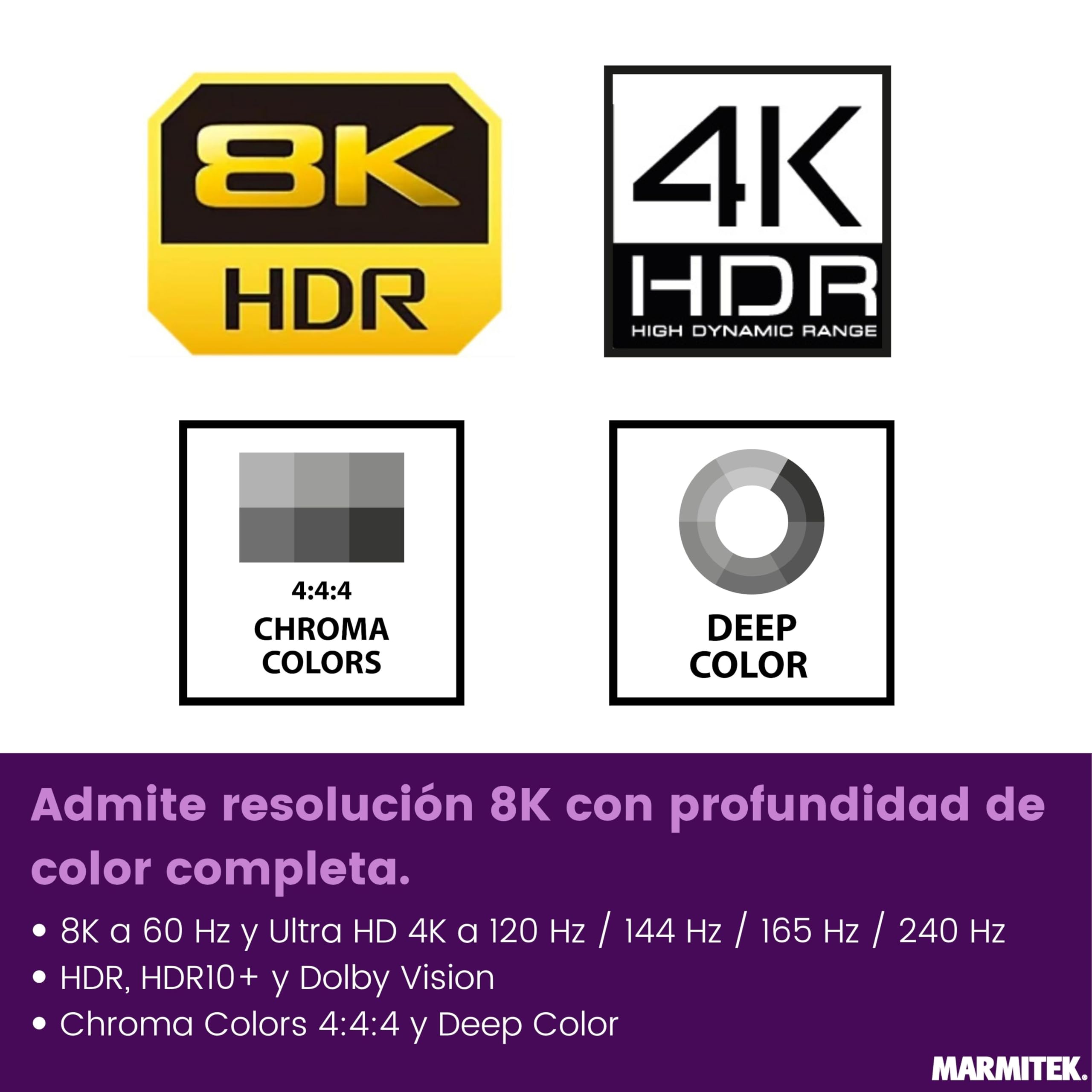 Marmitek AS38 - Switch HDMI 8K - 4K@240Hz - Conmutador 3 entradas 1 Salida | Conmutador HDMI 2.1 para PS5, Xbox y monitor, 4K 120Hz/144Hz/165Hz/240Hz, 48 Gbps, cambio automático, VRR, ALLM y DSC
