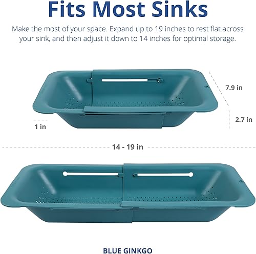 Miniatura 5 de BLUE GINKGO Cestas coladoras para fregadero (paquete de 2) para lavar verduras y frutas, escurrir pasta cocida y platos secos, extensibles,