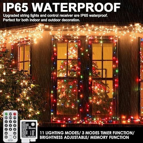 Miniatura 7 de Decute - Luces de Navidad cambiantes de 4 colores en 1 cadena de luces, 11 modos, 108 pies, 300 LED, extensibles, impermeables, para interior y