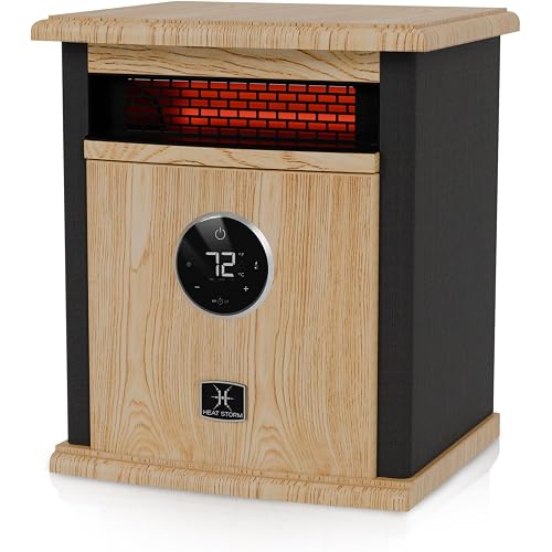 Heat Storm Portable Electric Space Heater, 1500-Watt Cabinet Infrared Quartz Element Heater With Digital Thermostat, Remote Control, washable Filter Modern Design (Beige), 17x14x12 in