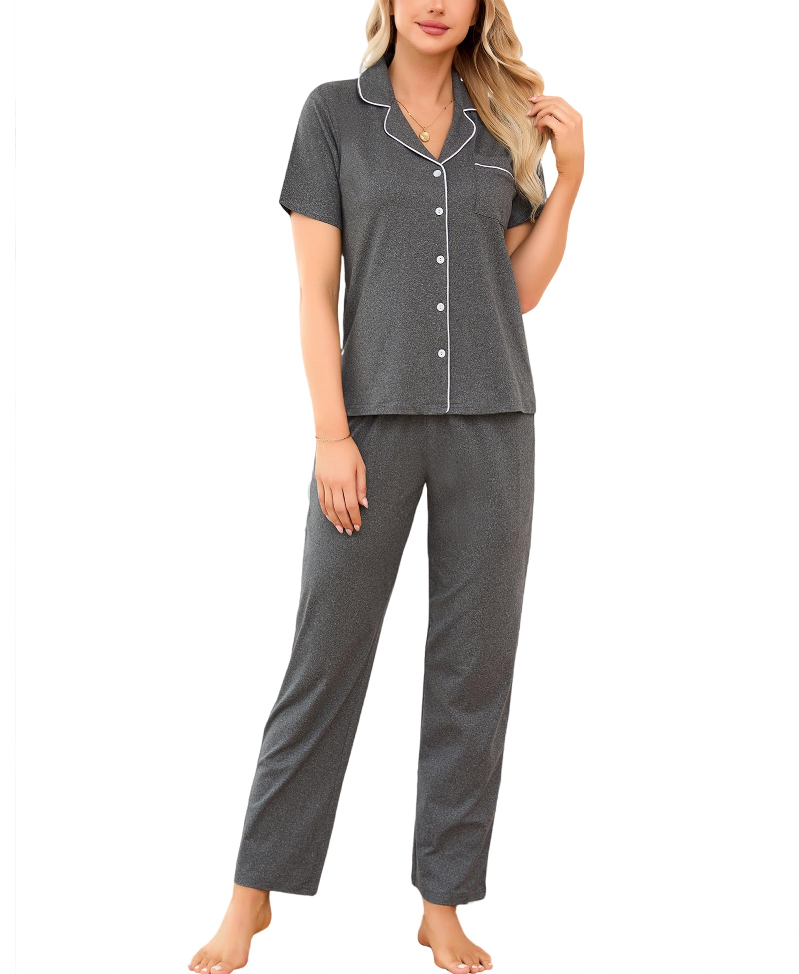 LUSLOVE Schlafanzüge Damen Pyjamas Set - Kurzarm Nachtwäsche Zweiteiliger mit Lang Pyjamahose