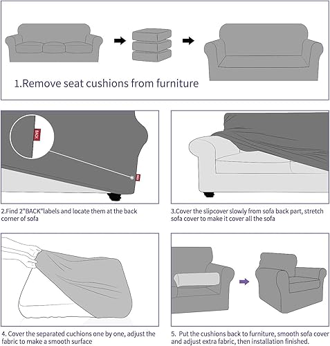 Miniatura 7 de ZNSAYOTX - Fundas de sofá para sala de estar (4 piezas), antideslizantes, fundas de sofá para 3 cojines, sofá, mascotas, perros, funda lavable a