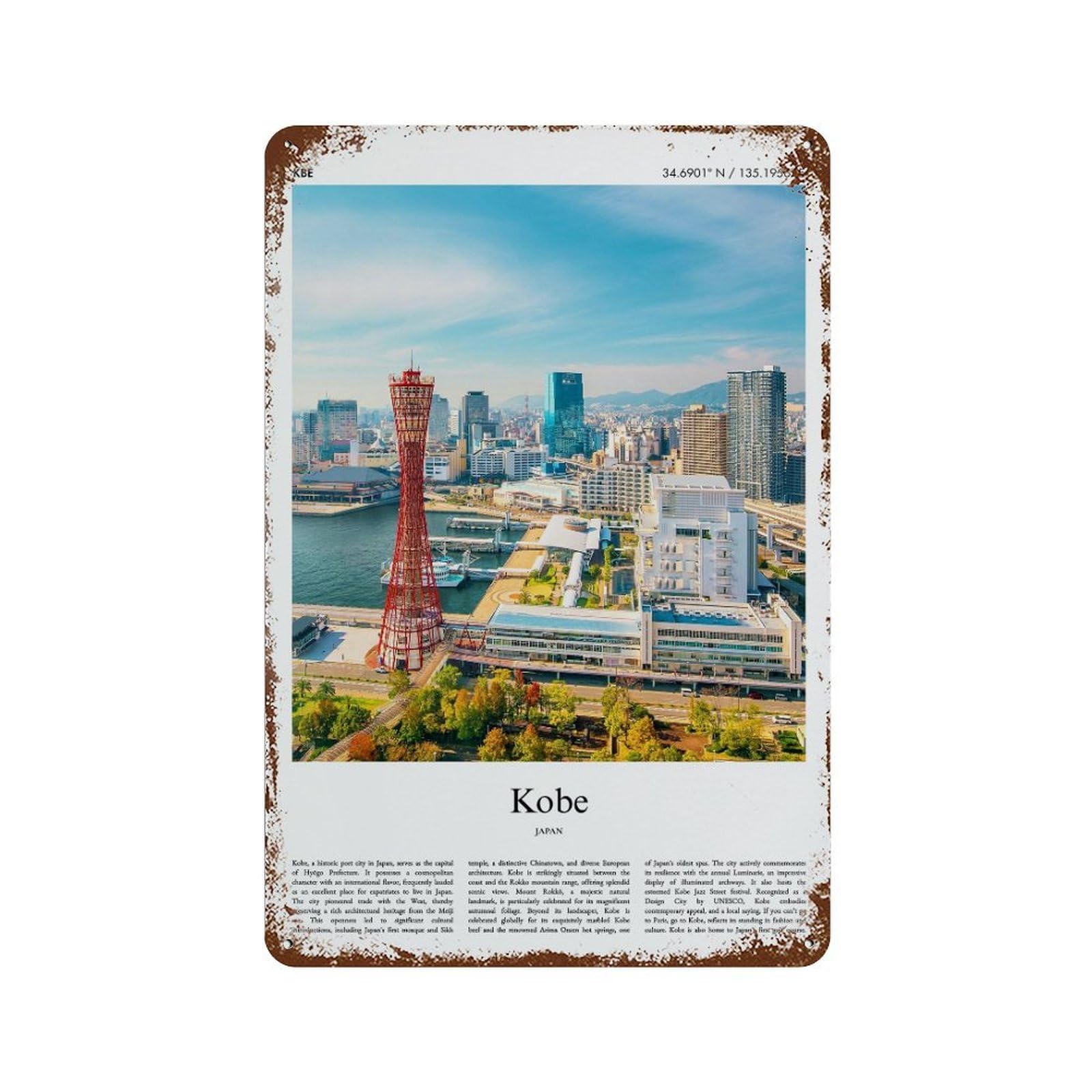 xiaoxiaoshen Kobe Japan City Scenery Wall Decor Art Metal Tin Poster Modern Home Decor Art Home Bar Shop Decorations Vintage Sign 30x20cm