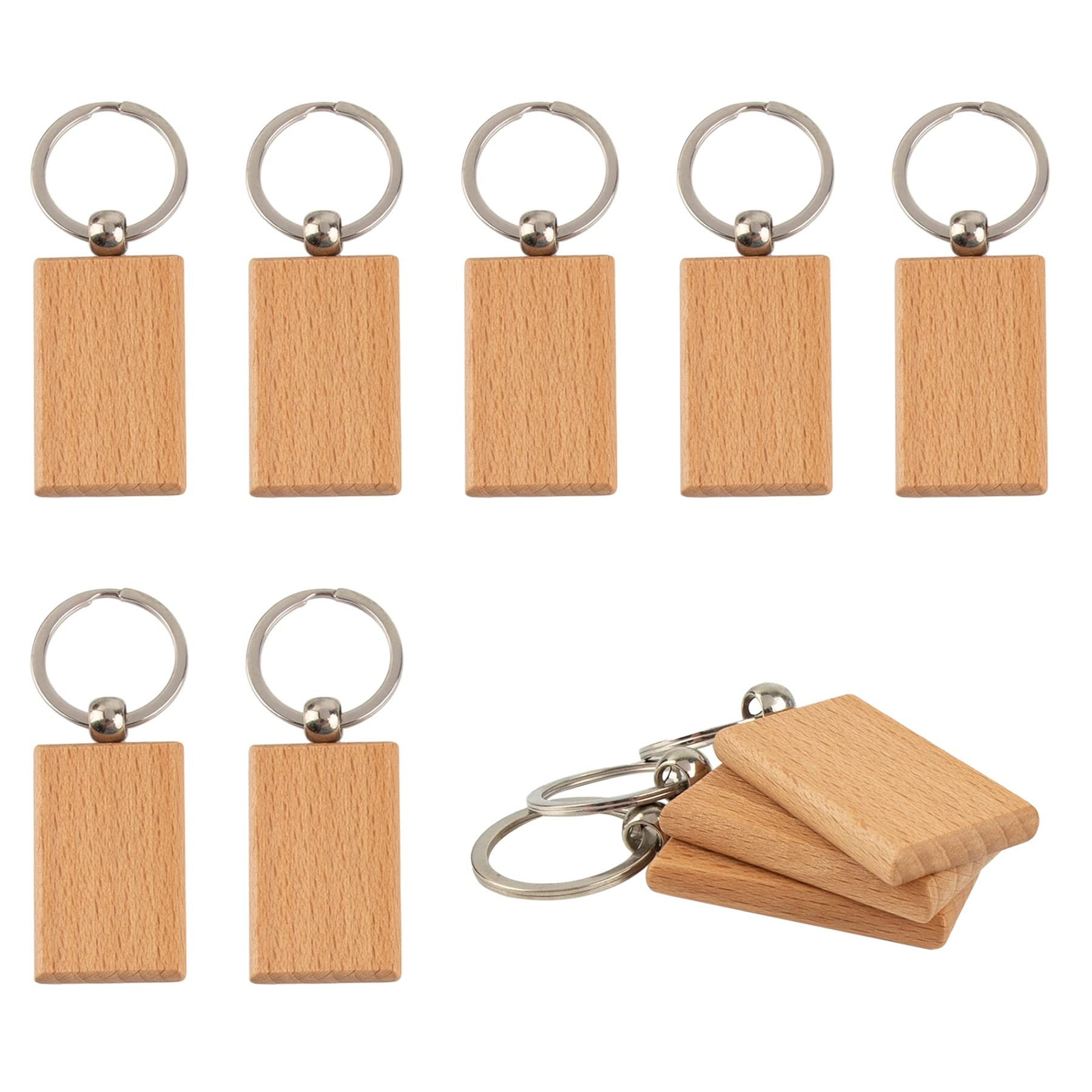 Framendino, 10 Pack Blank Wooden Rectangle Keychain Tags Personalized EDC Wood Key Ring for Craft