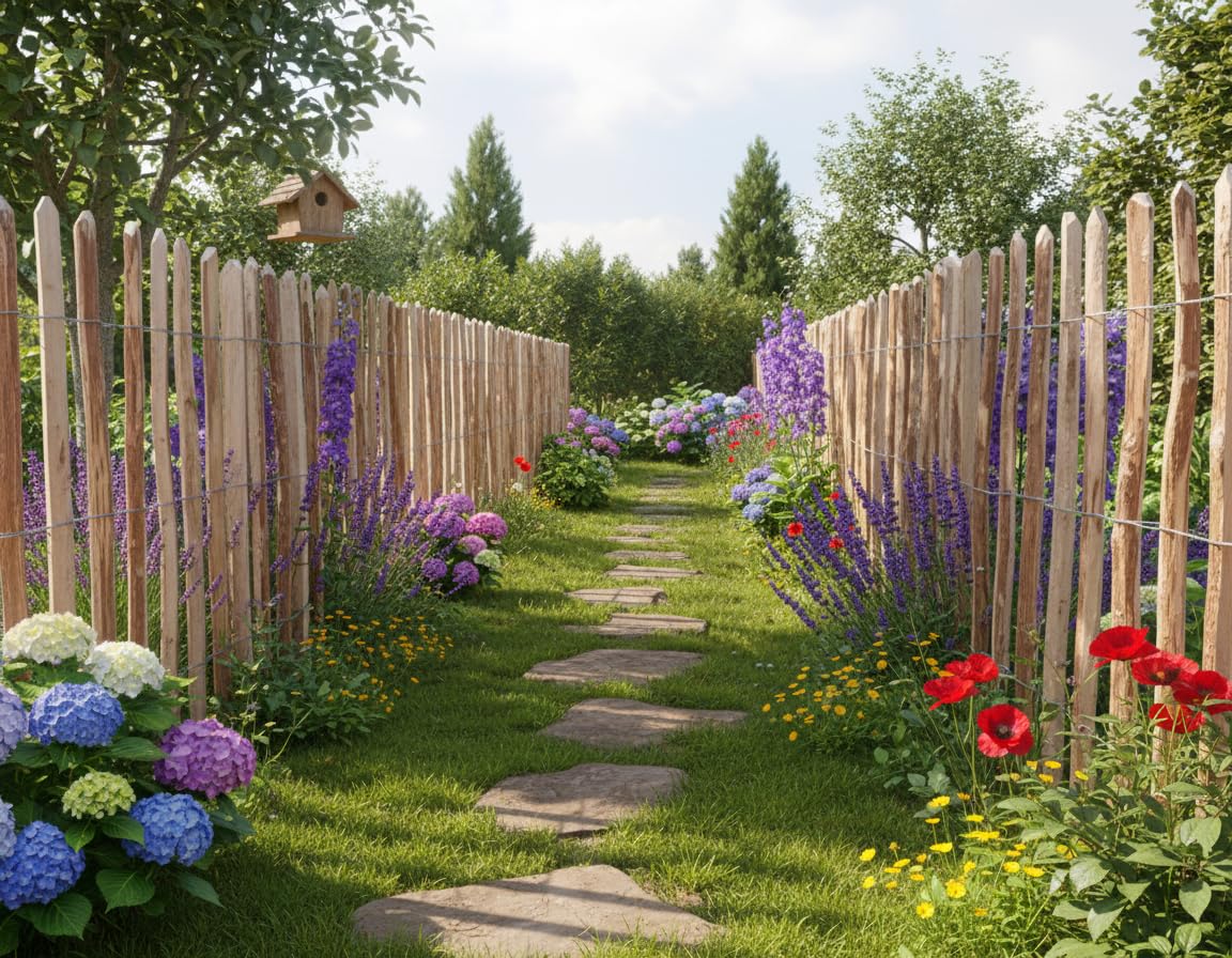 Sevico Staketenzaun imprägniert Haselnuss Holzzaun Haselnussholz Zaunlatte Rollzaun Kastanienzaun Gartenzaun 35 cm x 5m+ Pflock, Lattenabstand: 7-8 cm