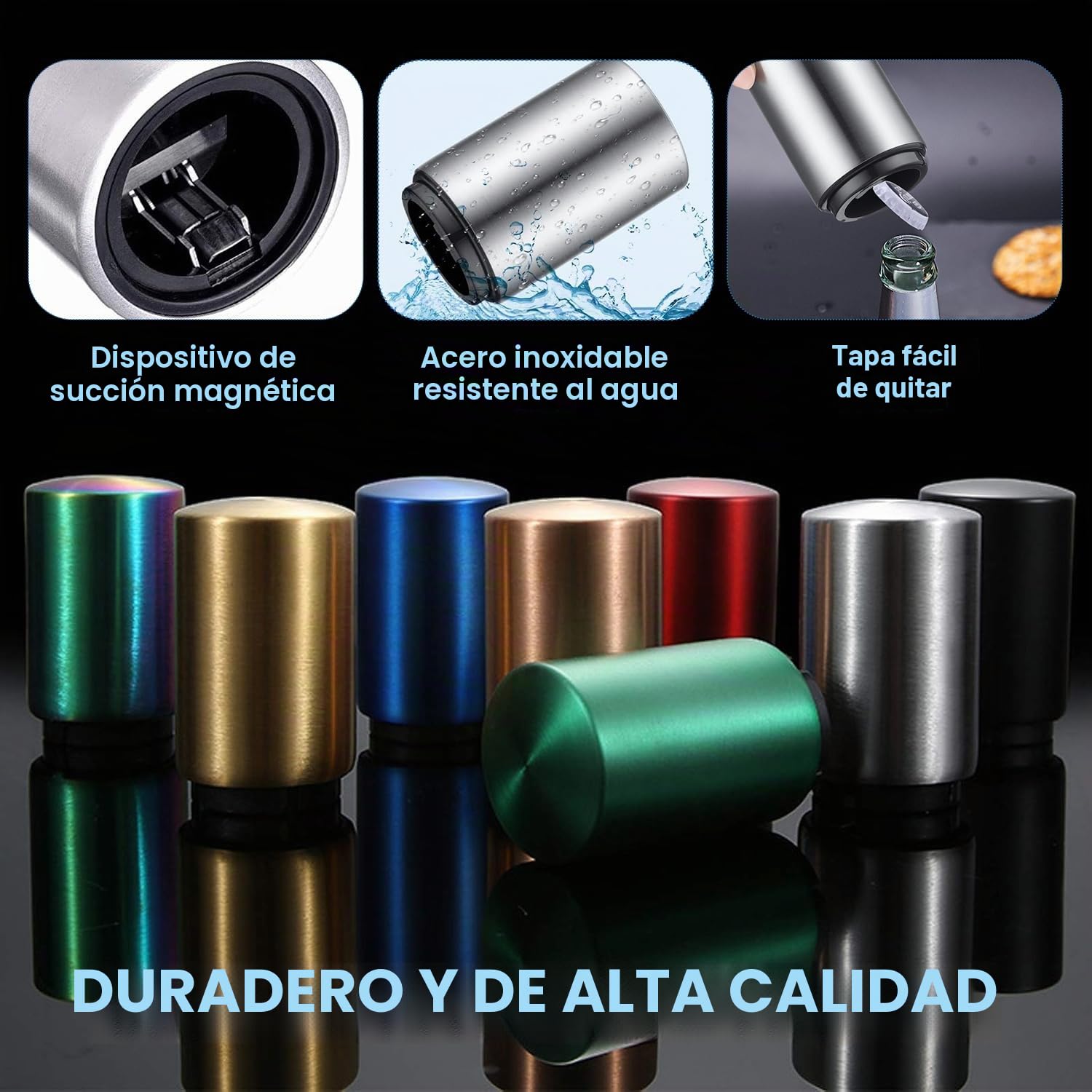 SUOXU Abridor magnético automático de vino acero inoxidable empuje hacia abajo azul