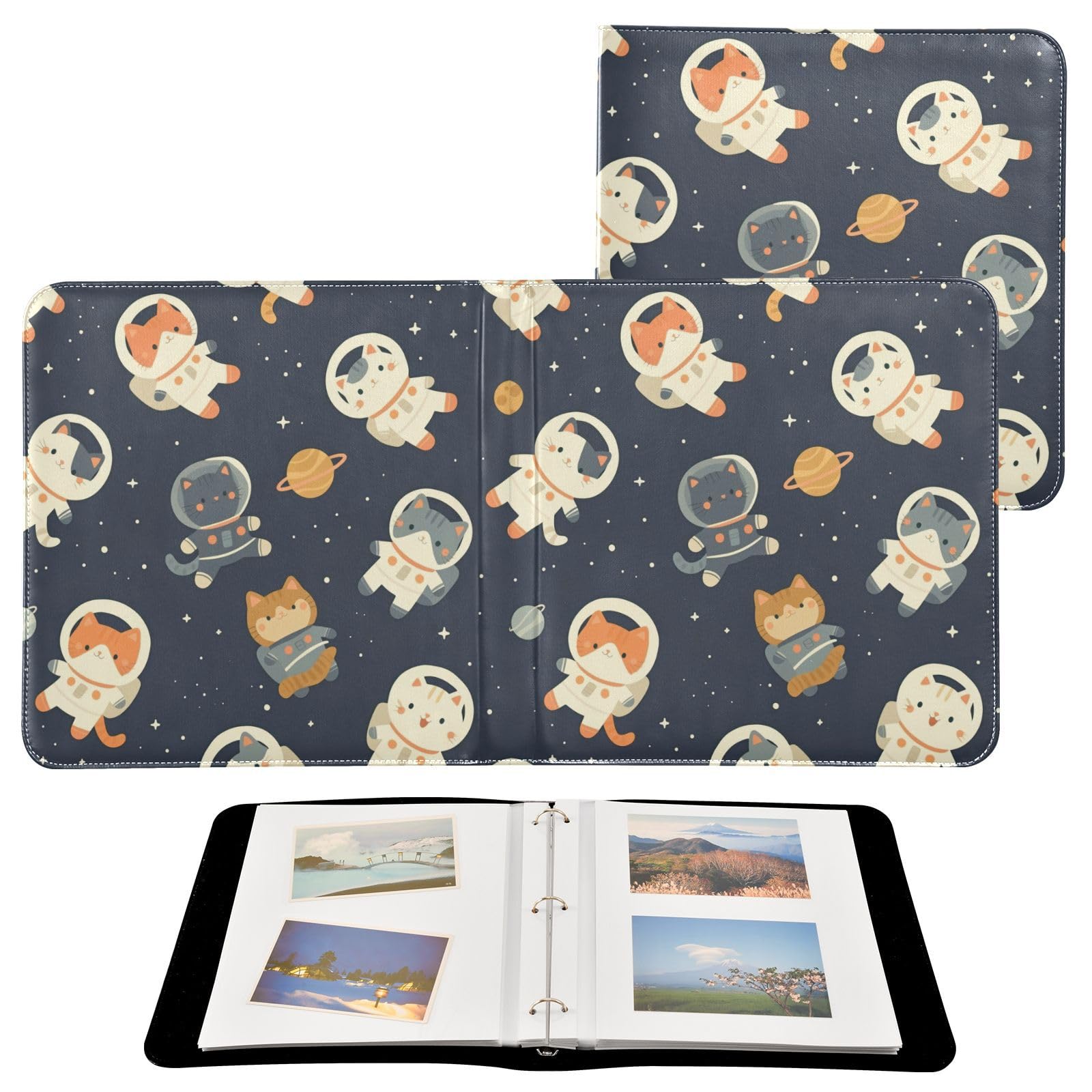 Kigai Cute Cats Photo Album Self Adhesive Scrapbook Album Leather Cover DIY Picture Scrap Book with 20 Adhesive Sheets, 11.8x24x0.8 inch