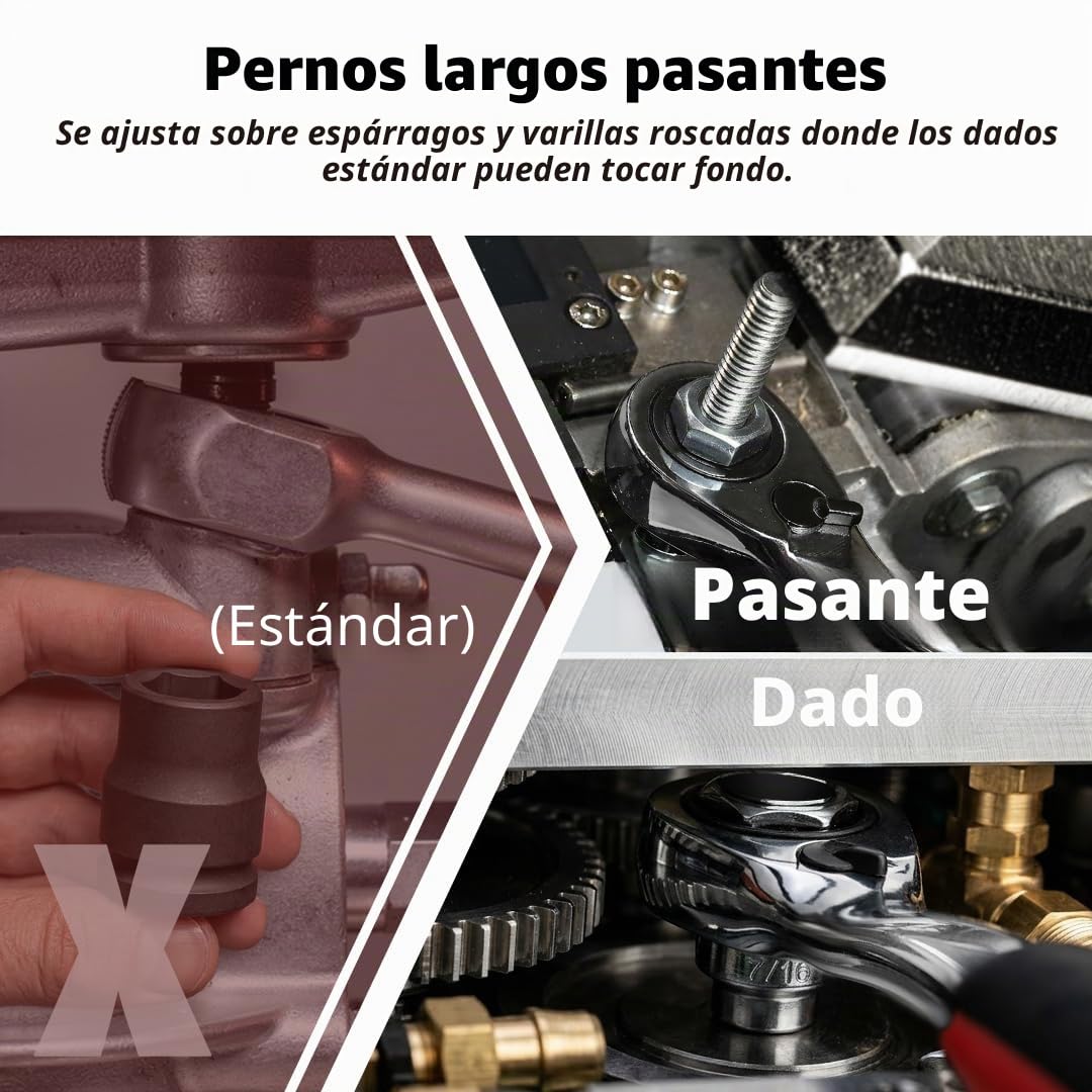 FIRSTINFO F32283 | Juego de Llaves de Trinquete Pasantes de Perfil Bajo 52 Piezas | SAE/Métrico | 1/4", 3/8", 1/2" | Llave de trinquete Go-Thru • 1/10.2 cm, 3/20.3 cm y 1/5.1 cm • para pernos largos y sujetadores dañados • Fabricado en Taiwán